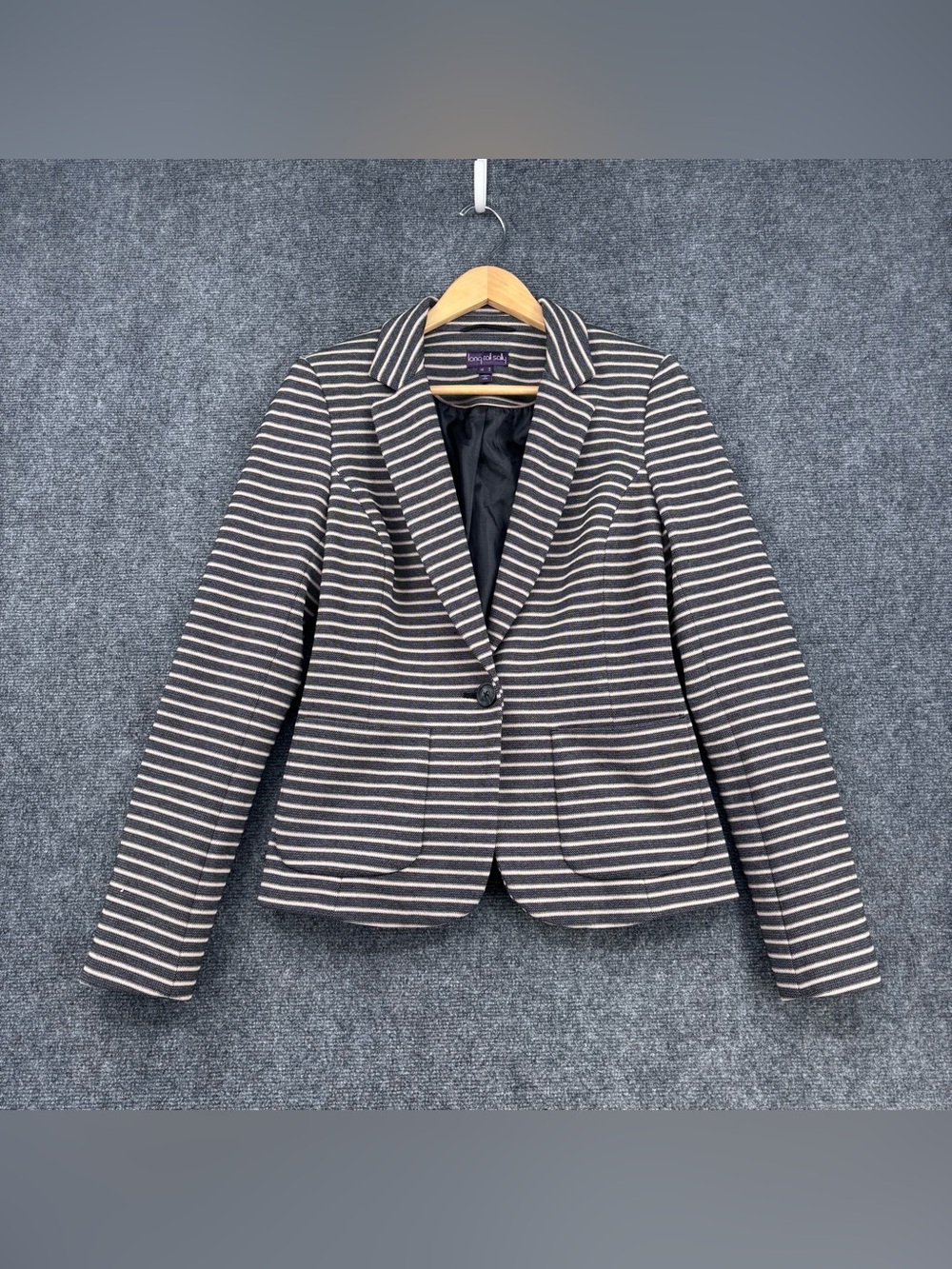 Long Tall Sally Classic Nude & Black Striped Academia Preppy Blazer Women’s 6
